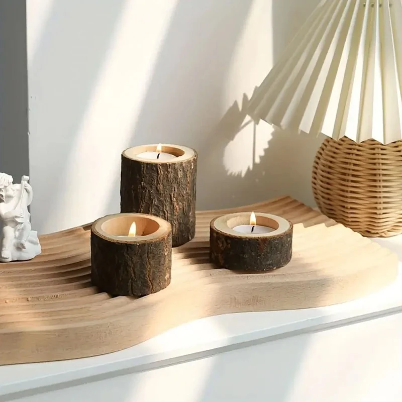 CANDLEFLOW – Three-Piece Wooden Tea Lamp Decor Set