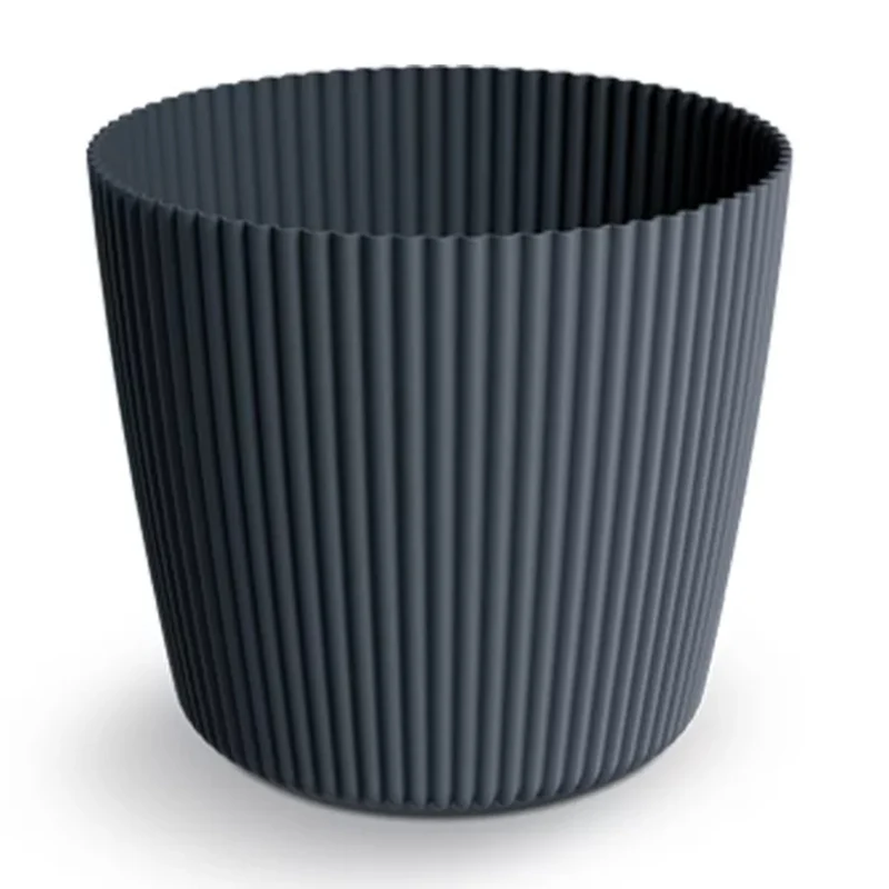 Prosperplast Milly Round Vaso da fiori rotondo con motivo a strisce verticali, per uso interno ed esterno (antracite, ⌀ 292 mm)