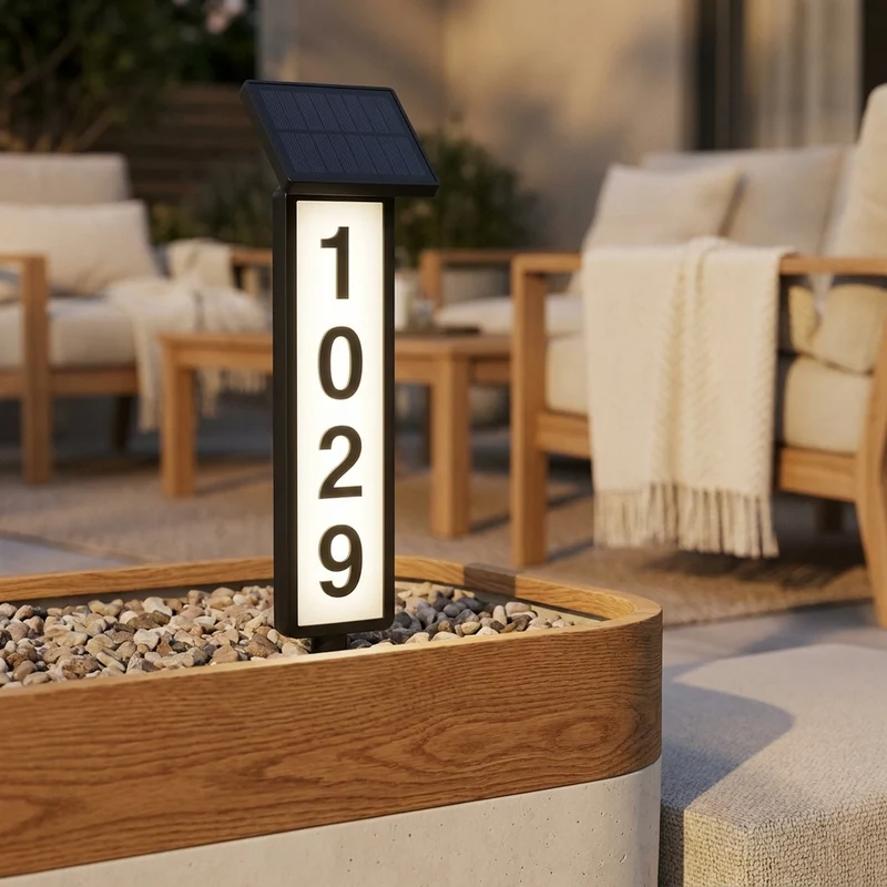 NIGHTBEACON – Solar House Address Sign for Evening Visibility