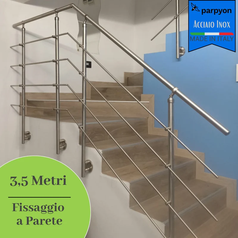 Ringhiera scala in Acciaio Inox da 3,50 MT - Fissaggio Parete