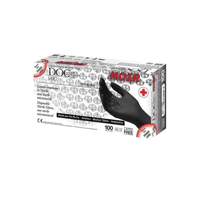Guanti in nitrile monouso neri senza polvere Doc Black 100 pezzi XL