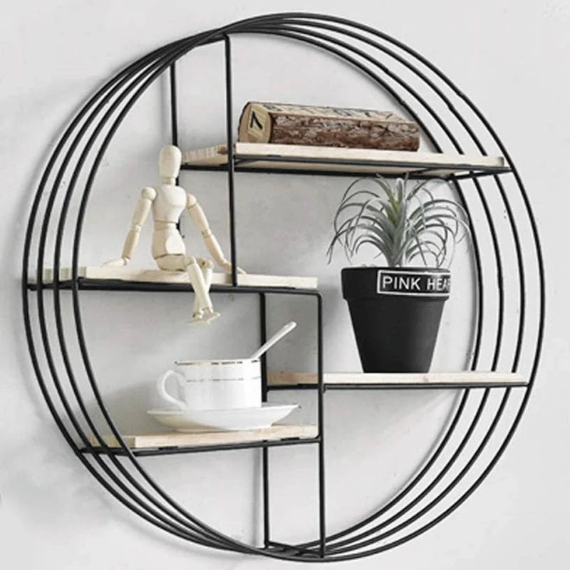 Mensola Parete Rotonda 4 Mensole Ripiani Design Moderno Scaffale Legno Metallo
