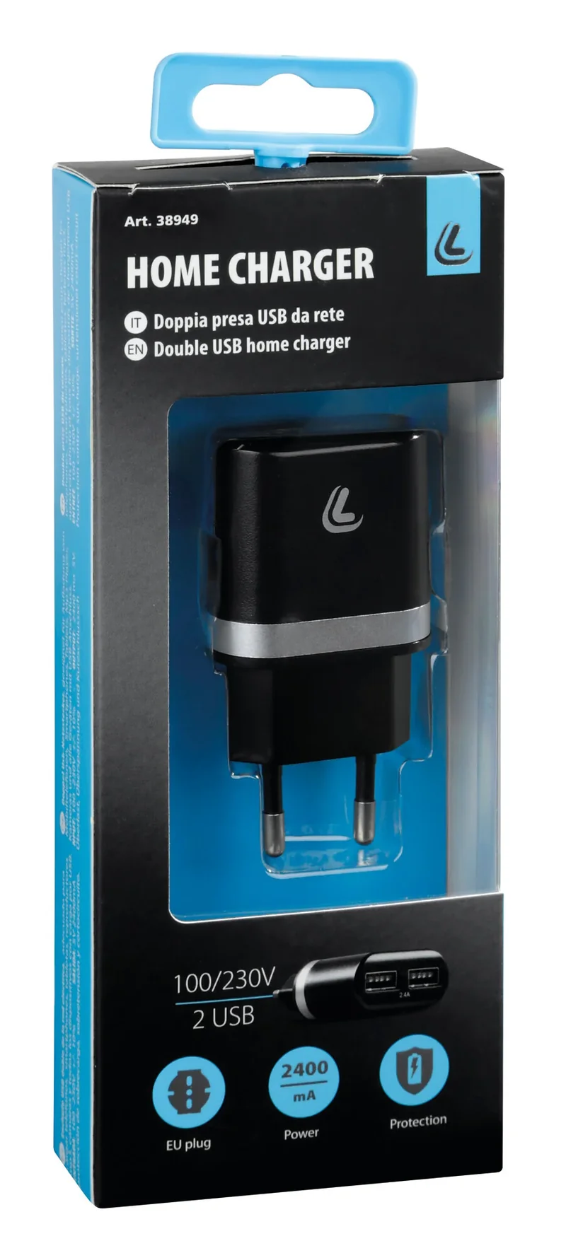Caricabatteria da rete con 2 porte Usb - 2400 mA - 100/230V