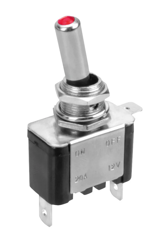 Interruttore a leva, in alluminio con spia a Led - 12/24V