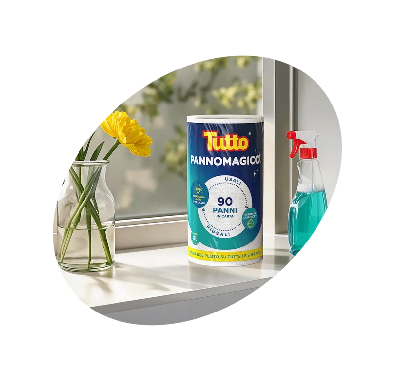 Tutto PannoMagico Rotolo 90 Panni | Carta Airlaid | Non Lascia Aloni né Pelucchi | Lavabile & Riutilizzabile | Per Vetri, Specchi, Superfici Lucide | Alta Resistenza & Assorbenza