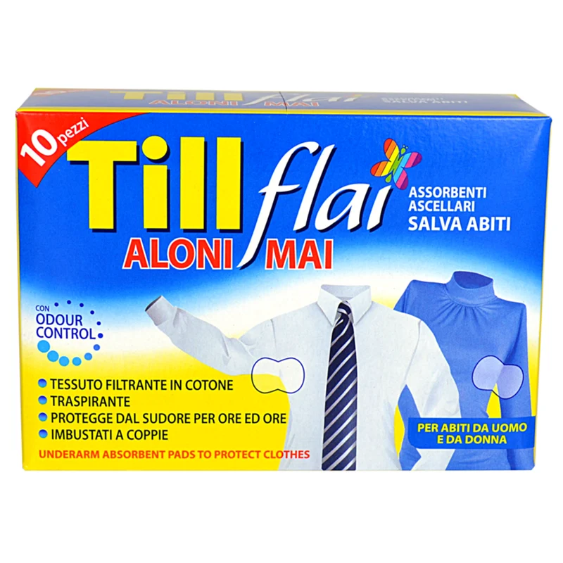 TILL FLAI Assorbenti Ascellari Salva Abiti 10 Pezzi | Tessuto in Cotone Filtrante | Tecnologia Odour Control & Protezione Anti-Sudore