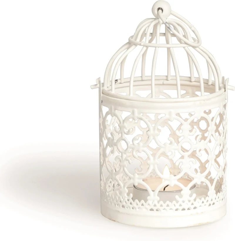 AD Trend Lanterna Tresor in Metallo Bianco 8x8x13.5 cm | Portacandele Tealight Decorativo