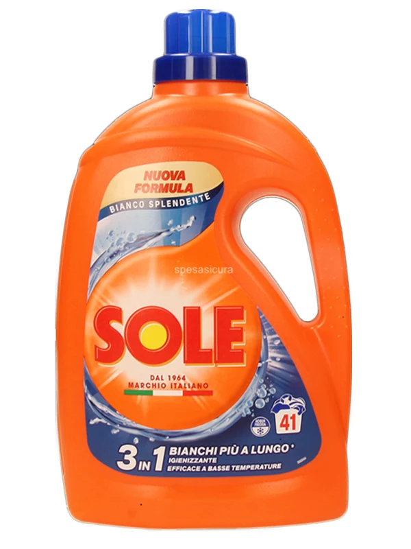 Sole Detersivo Lavatrice 3 in 1 Liquido 41 Misurini – Bianco Splendente, Igiene & Freschezza, Proteggi Colori – Pulizia Profonda e Profumo Duraturo