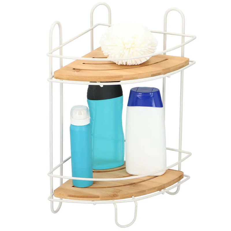 Angoliera da Bagno in Metallo e Bambù con 2 Ripiani Salvaspazio 20 x 36 x 20cm