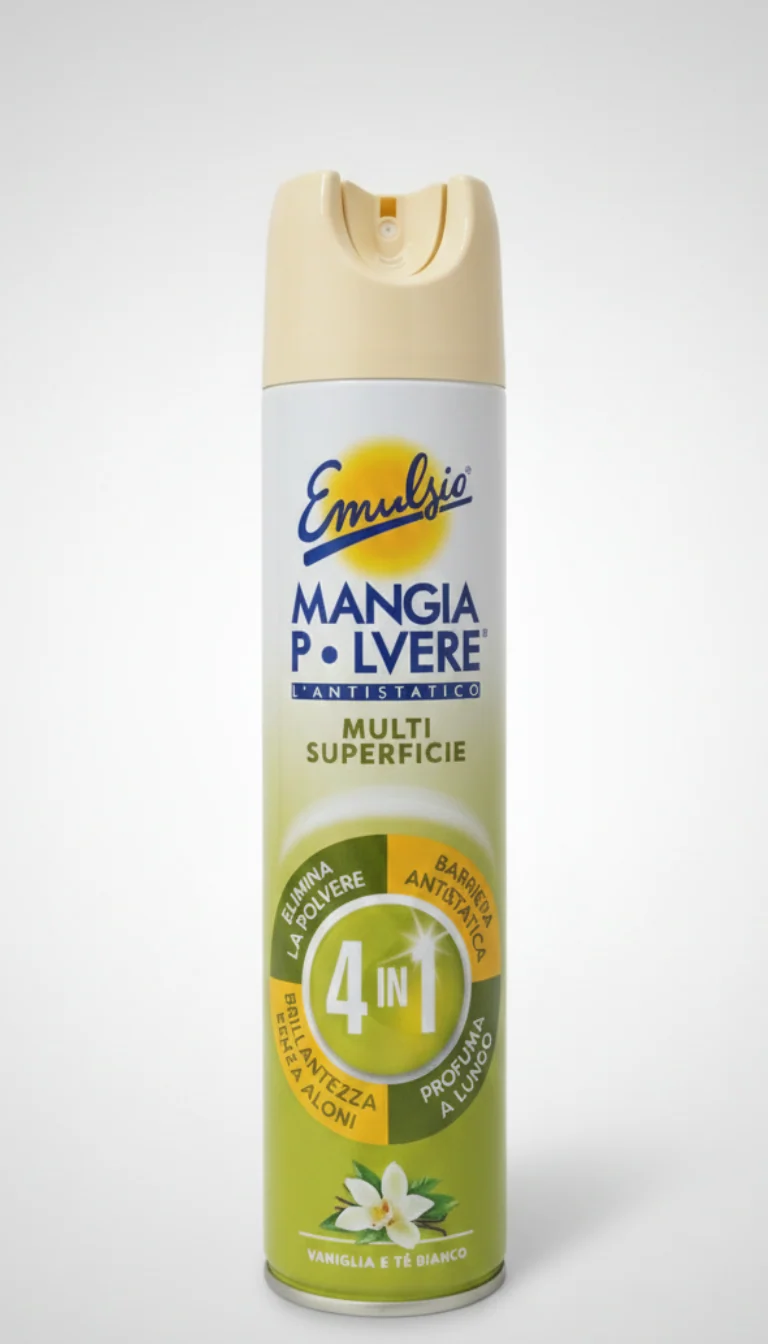 Emulsio MangiaPolvere Spray 300 ml – Barriera Antistatica Anti-Rideposito 4in1 alla Vaniglia e Tè Bianco Senza Aloni