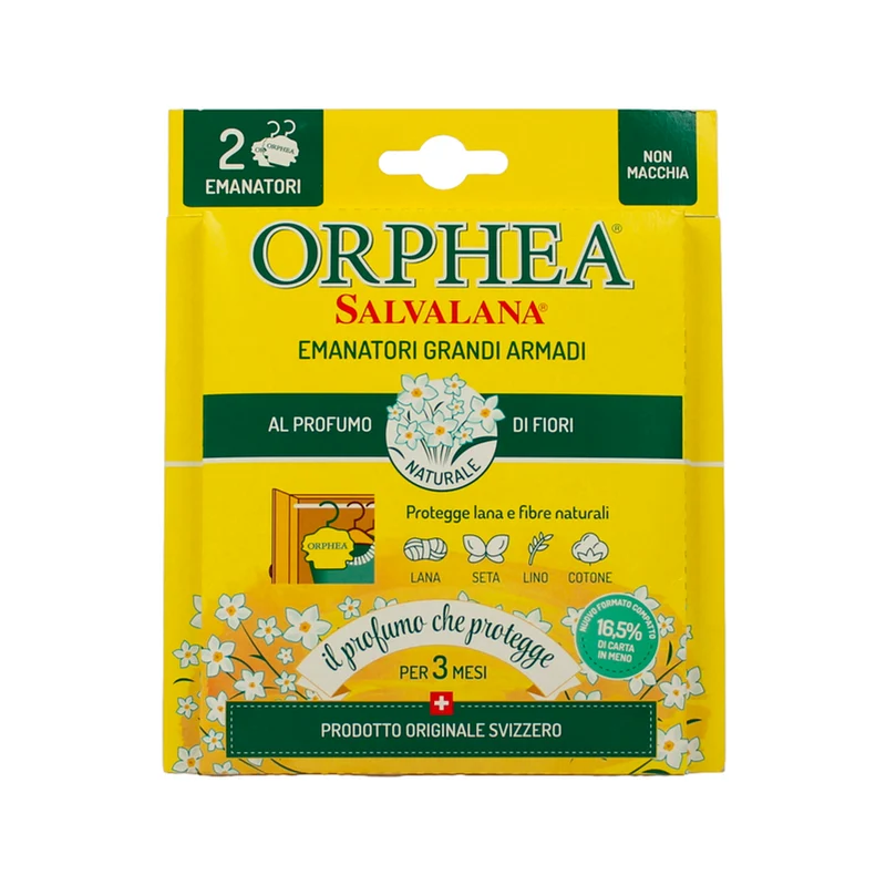 ORPHEA Salvalana Emanatori Grandi Armadi | Fiori Naturali in Pura Cellulosa | Protezione Antitarme 3 Mesi | Per Lana, Seta e Cotone | 2 Pezzi