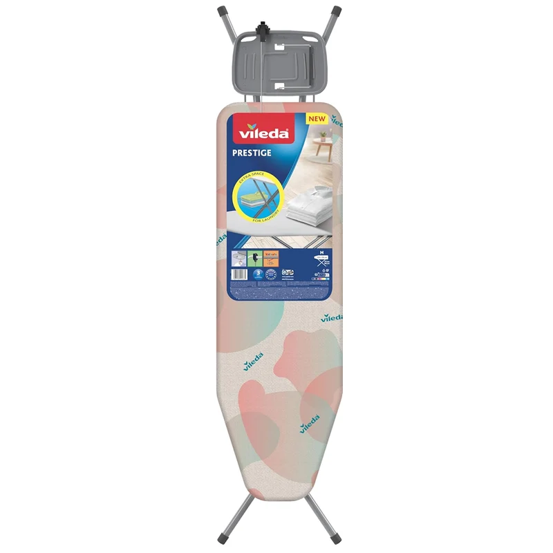 Vileda Prestige Asse da Stiro Taglia M 120x38 cm | Altezza Regolabile 75-96 cm | Con Griglia Portabiancheria, Tendifilo e Poggiaferro con Archetto