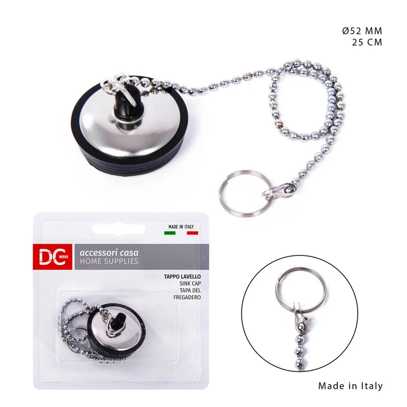 Dc Tappo Lavello C/Manico D.52Mm Cop+Catena Inox