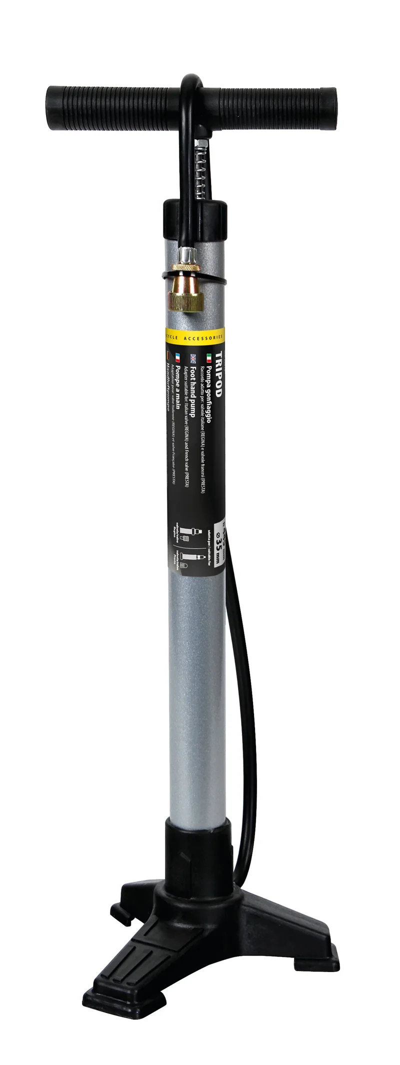 Pompa gonfiaggio tre-piedi in acciaio - H 440 mm - Ø 35 mm