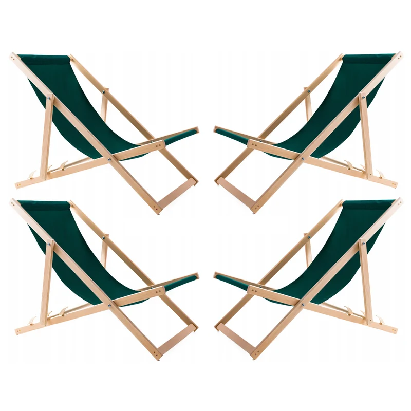 Woodok Set di 4 comode Sedie a sdraio in legno, Verdi, ideali per spiaggia, balcone, terrazzo
