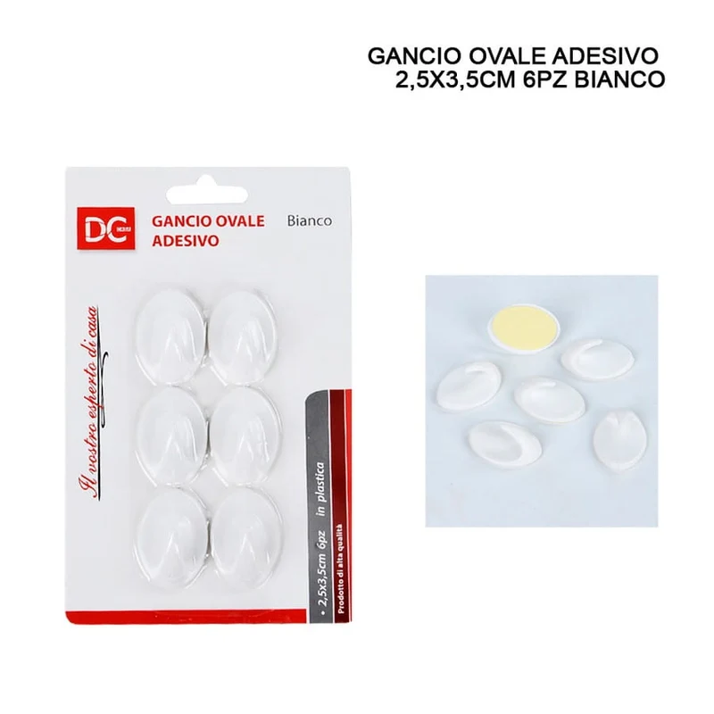 Dc Gancio Adesivo Plastica Ovale 2.5X3.5Cm 6Pz B.