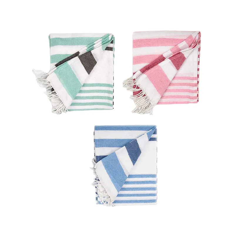 Telo Multiuso 90x180cm Set 3 Pezzi Spiaggia PIC-NIC Cotone Rosa-Verde-Azzurro