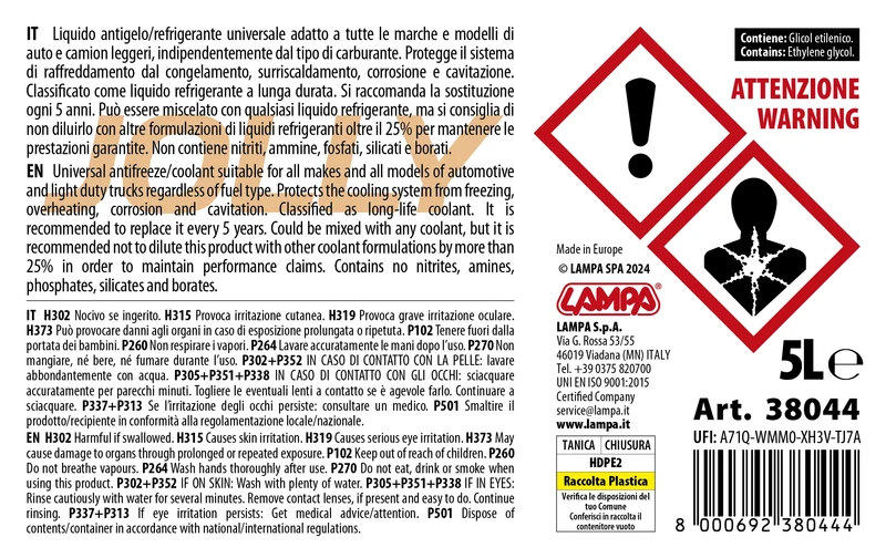 Premium Series Arancione Jolly Universal, liquido antigelo radiatore - (-25°C / +105°C) - 5 L
