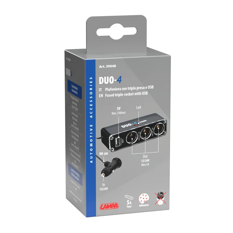 Dual-Power, presa corrente tripla con USB, 12/24V