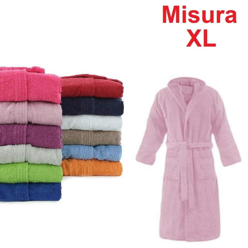 Accappatoio in Micro Spugna con Cappuccio Tasche Uomo Donna Rosa Taglia XL