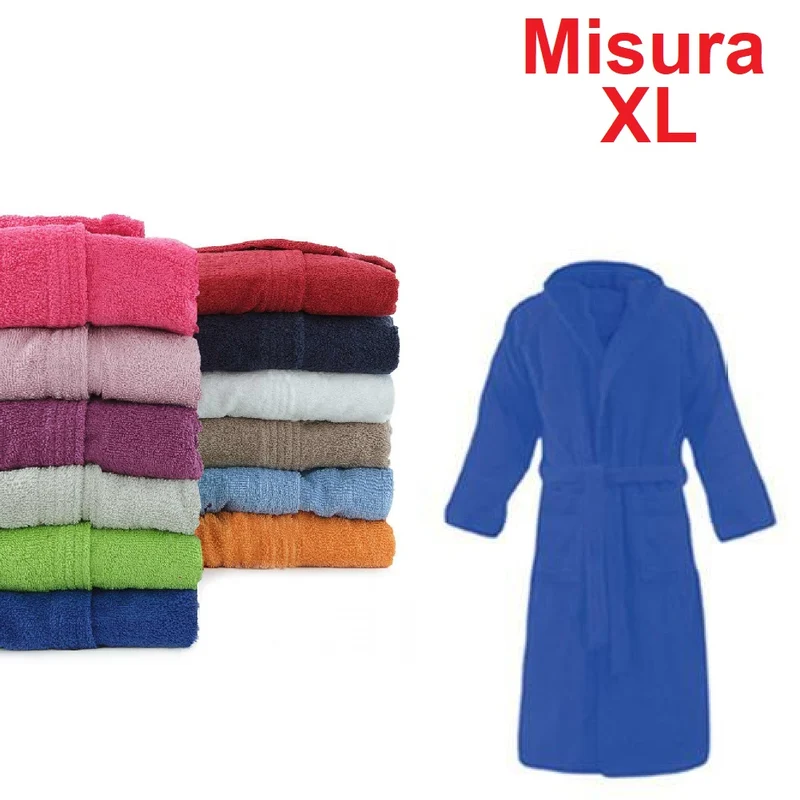 Accappatoio Leggero Micro Spugna con Cappuccio Tasche Uomo Donna Blu Taglia XL
