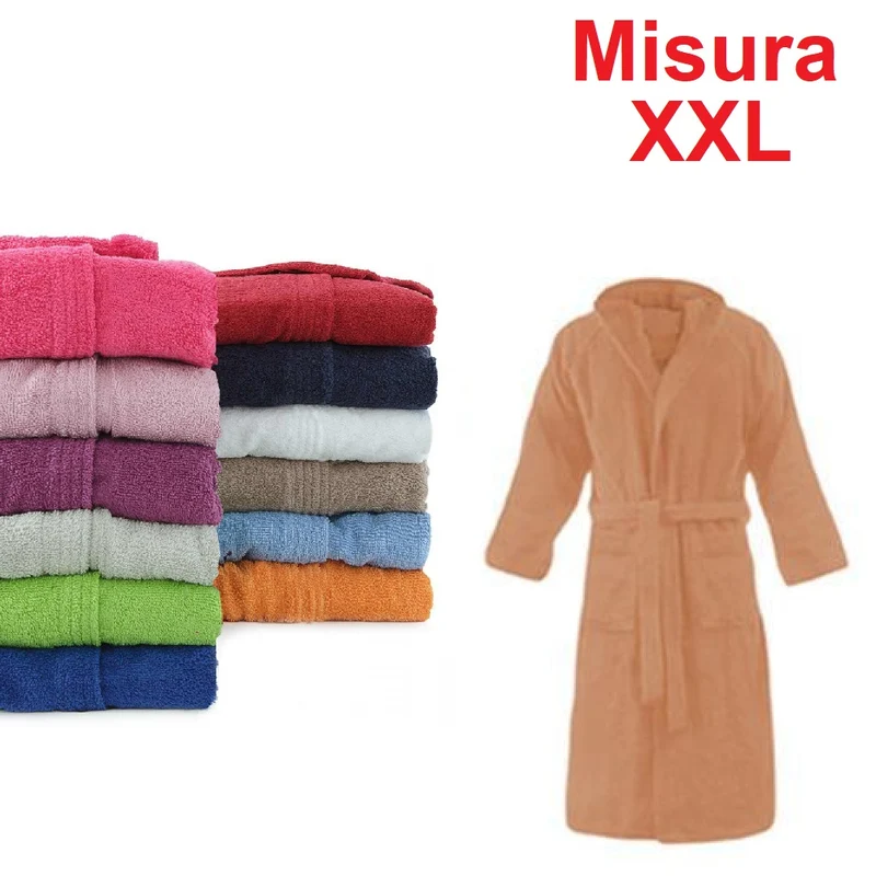 Accappatoio in Micro Spugna con Cappuccio Tasche Uomo Donna Arancio Taglia XXL