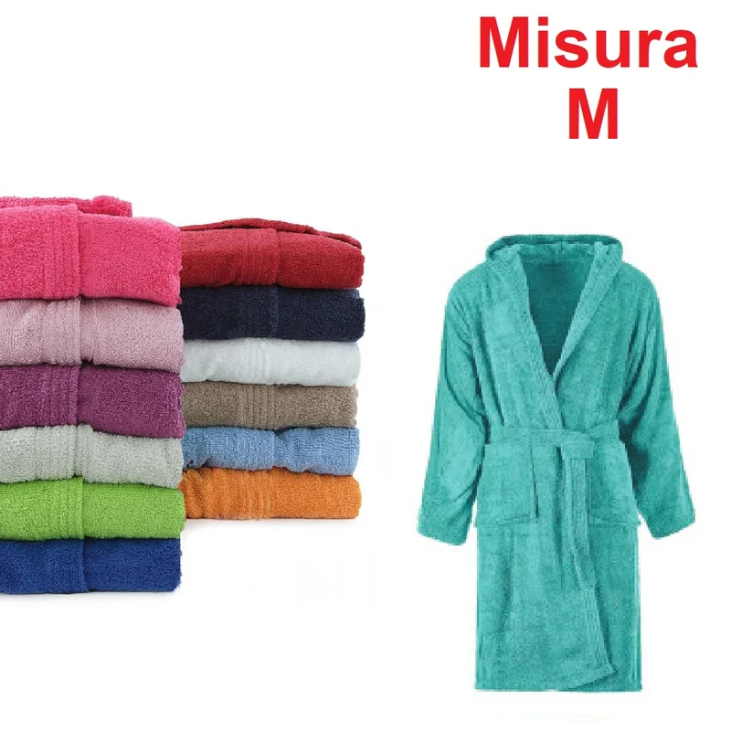 Accappatoio in Micro Spugna con Cappuccio Tasche Uomo Donna Turchese Taglia M