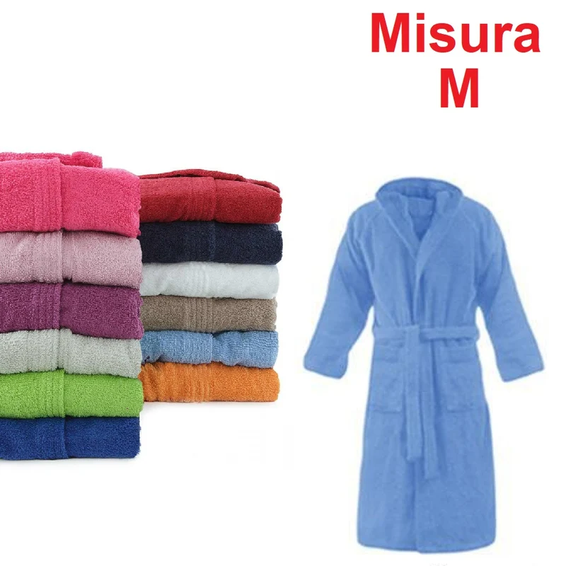 Accappatoio in Micro Spugna con Cappuccio Tasche Uomo Donna Celeste Taglia M