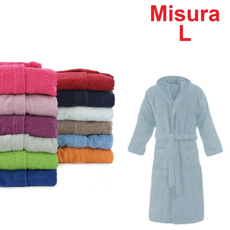 Accappatoio in Micro Spugna con Cappuccio Tasche Uomo Donna Grigio Taglia L