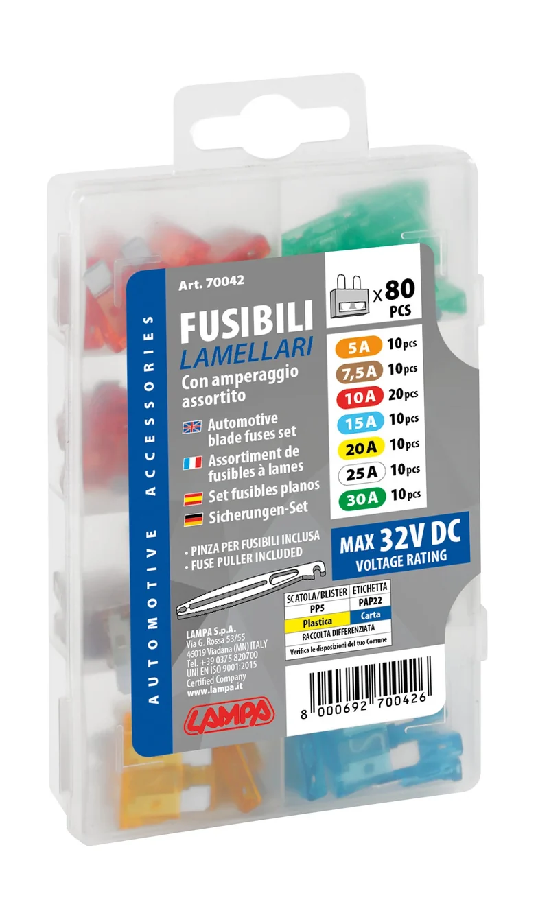 Set 80 fusibili lamellari assortiti, 12/32V