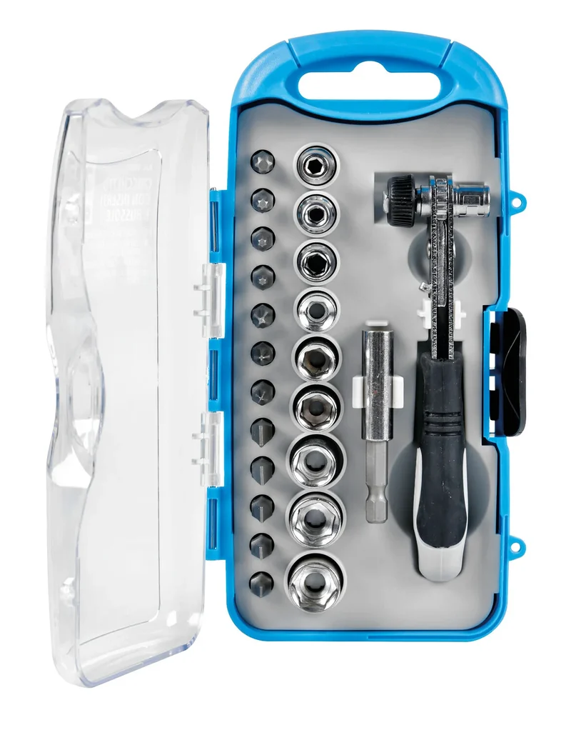 Set cricchetto con inserti e bussole, 23 pz