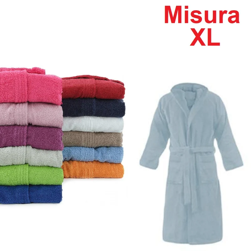 Accappatoio in Micro Spugna con Cappuccio Tasche Uomo Donna Grigio Taglia XL