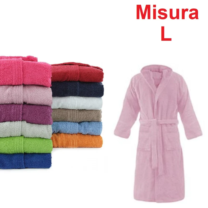 Accappatoio Micro Spugna Leggero con Cappuccio Tasche Uomo Donna Rosa Taglia L