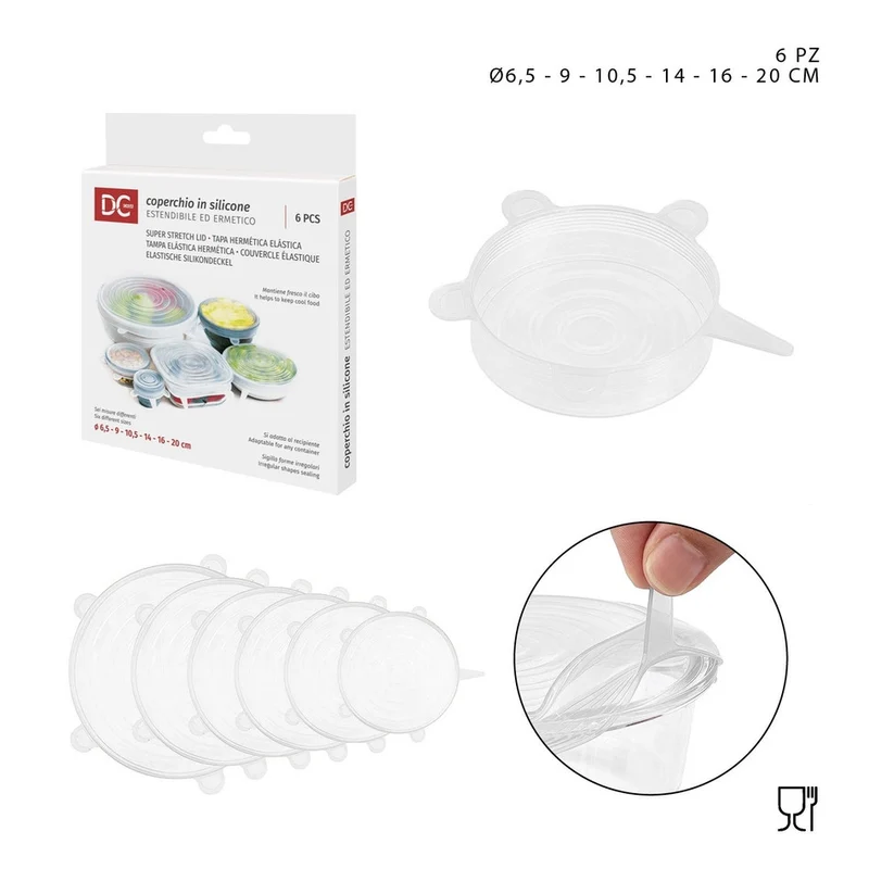 Dc Casa Coperchio Silicone 6Pz 5/9/10.5/14/16/20cm