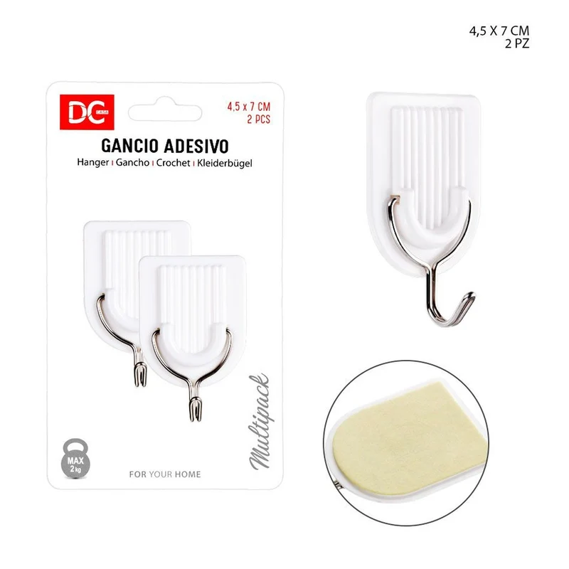 Dc Gancio Adesivo Plastica 4.5X7Cm 2Pz