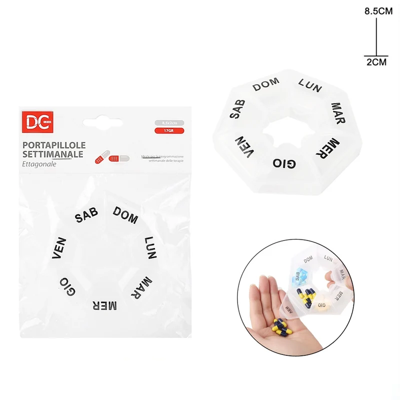 Dc Care Porta pillole settimanale 8.5x2cm 17g 7 posti esagono