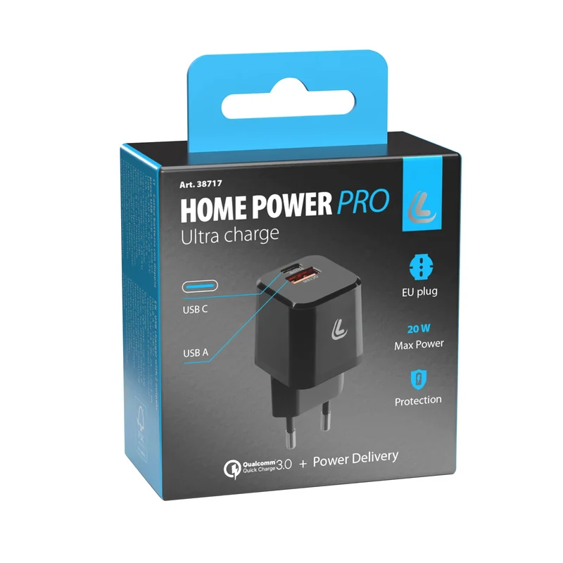 Home Power Pro, caricabatteria da rete con 2 porte USB - PD / QC 3.0 - 20W - 100/230V