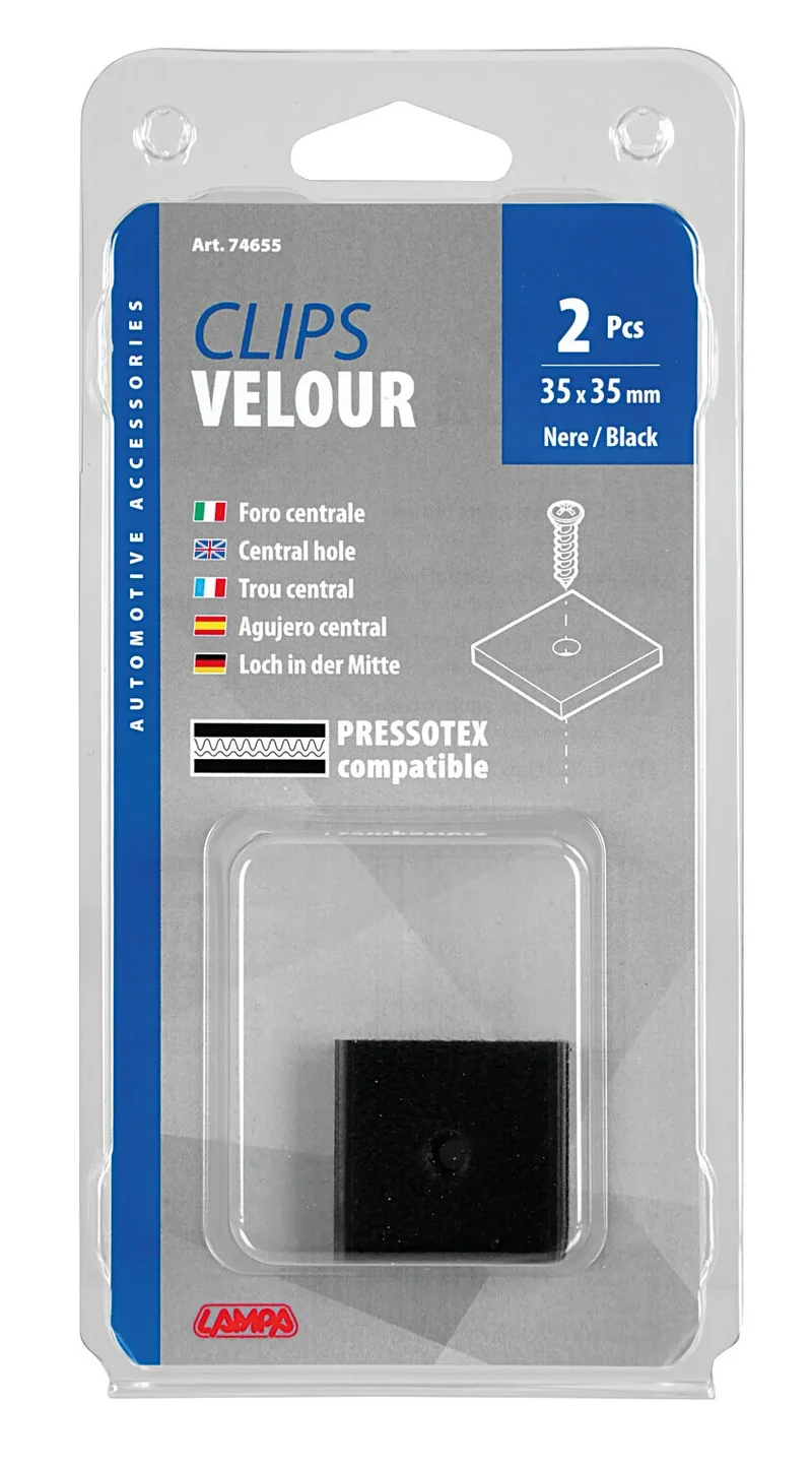 Clips Velour, foro centrale, set 2 pz - 35x35 mm