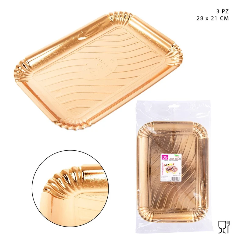 Dc Vassoio Rettangolare Oro 28X20Cm 3Pz