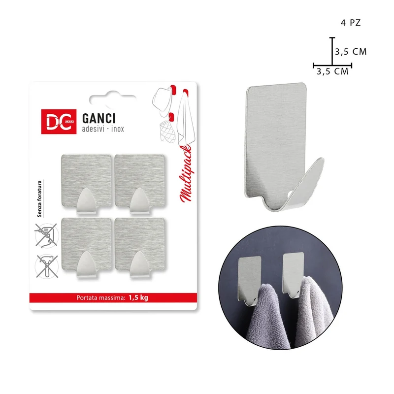 Dc Gancio Adesivo Inox P/1Kg 4Pz Quadrato