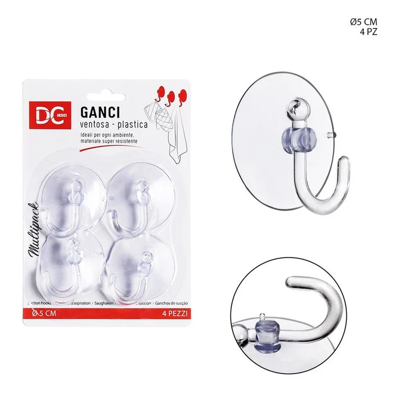 Dc Gancio Ventosa 5Cm 4Pz Trasparente