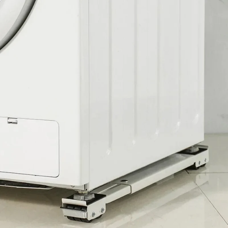 Kit 2 Barre Base Lavatrice con Ruote Freno Regolabili Acciaio Verniciato Bianco