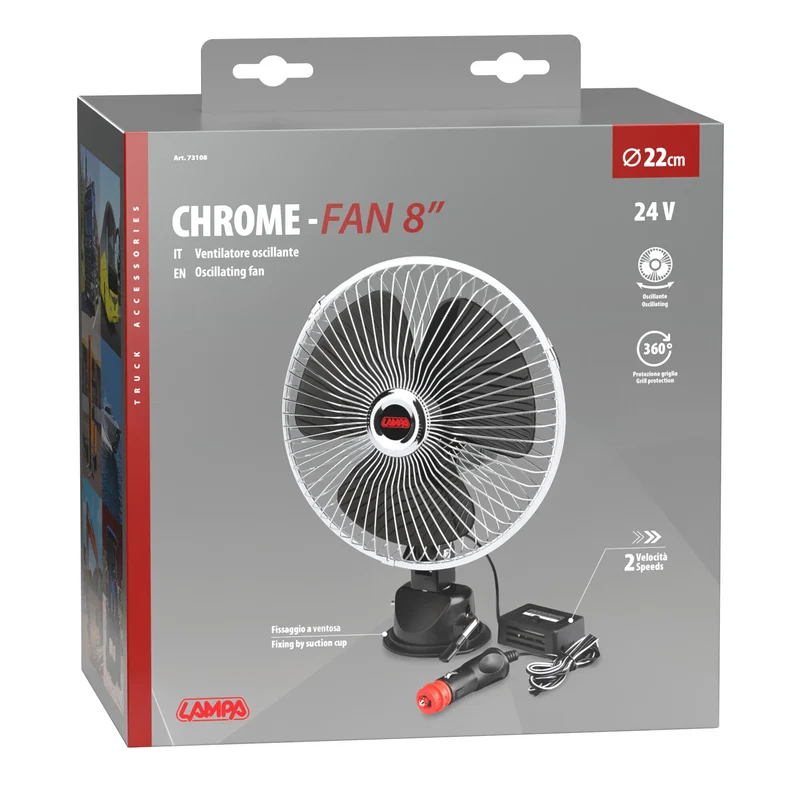 Chrome-fan, ventilatore con ventosa Ø 8" - 24V
