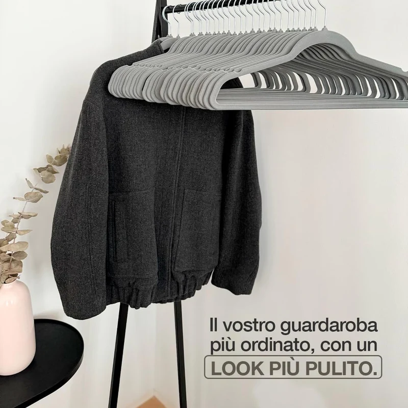 Set 24 Grucce Vellutate Antiscivolo Salvaspazio Gancio Girevole a 360° 42 cm