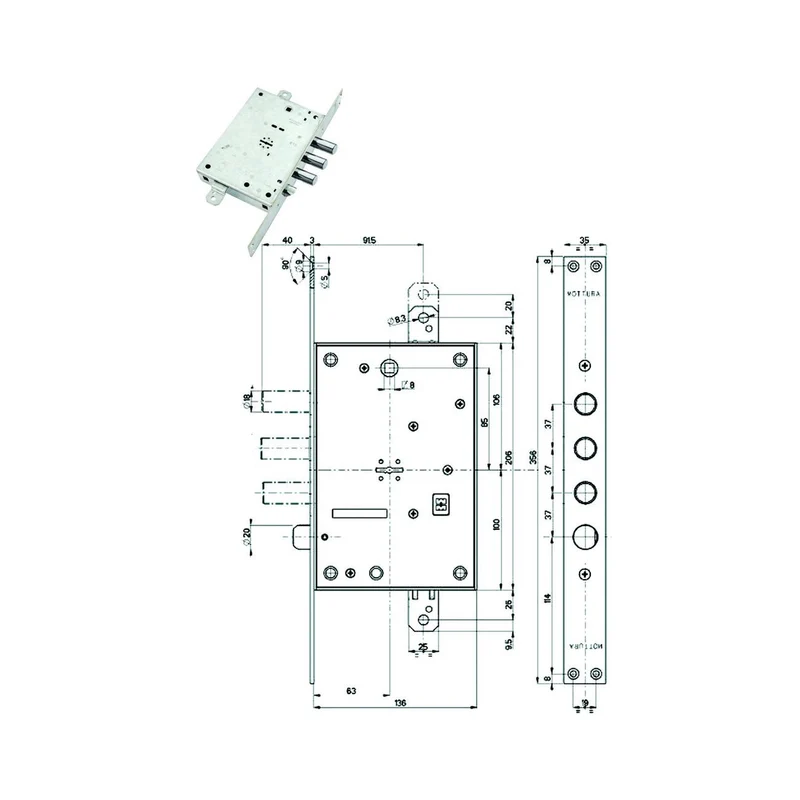 Serratura Triplice Infilare Con Scrocco Doppia Mappa Blindate 52771/37 - mm.63 DX (52771ML3736)