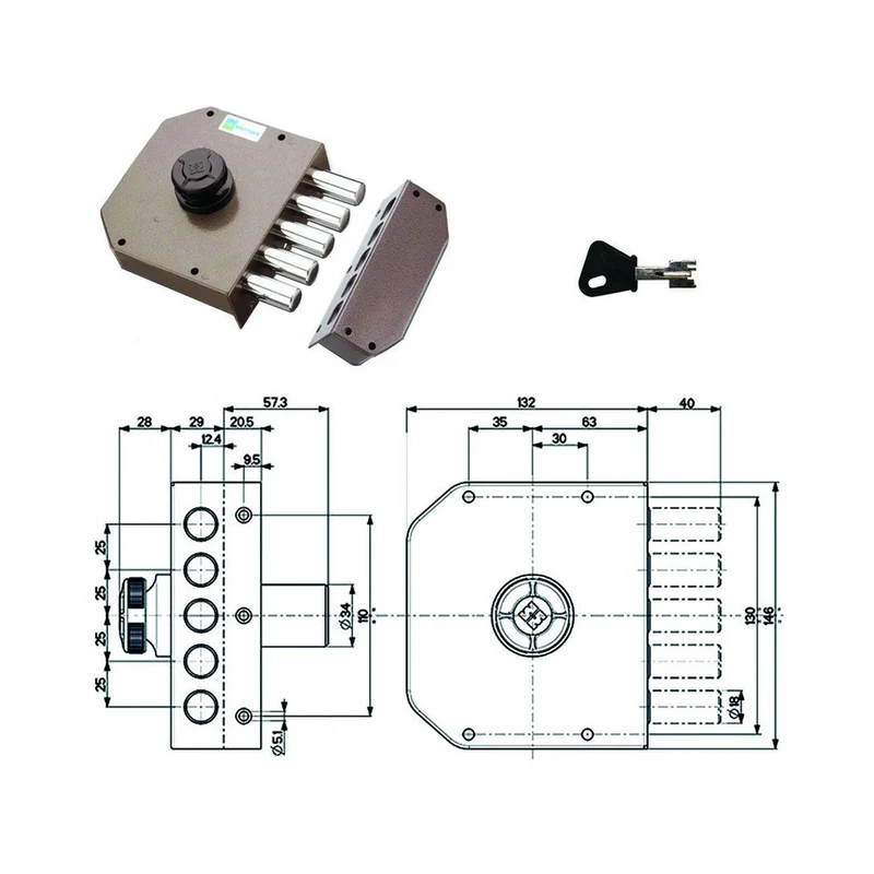 Serratura Laterale Da Applicare Senza Scrocco A Pompa 30601 - mm.60 SX cilindro ø mm.34 (30601VS60)