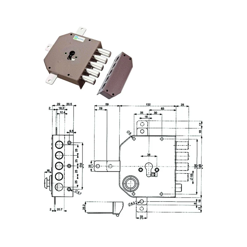 Serratura Quintuplice Applicare Senza Scrocco Cilindro Europeo 38640 - mm.60 SX (38640VS00J)
