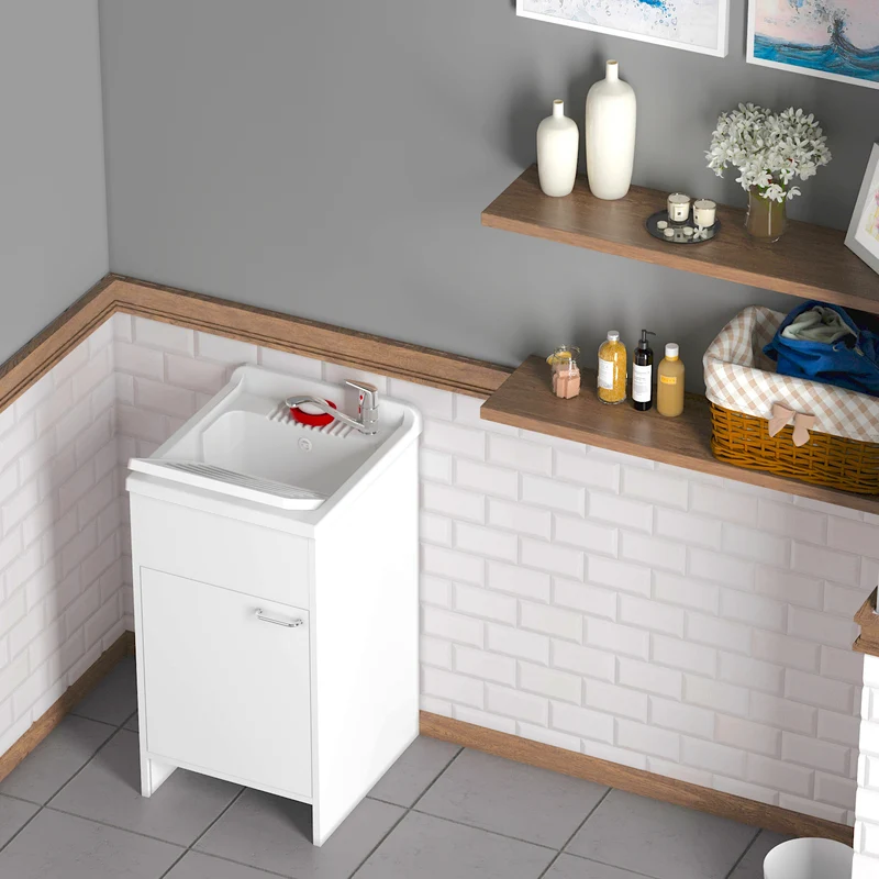 Mobile Lavatoio da Esterno Negrari Garden 45x50x85 cm - in Resina PVC con 2 Ante