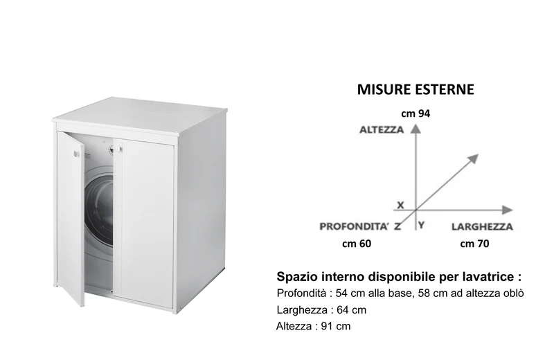 Mobile Coprilavatrice Negrari 70x60x94 cm - Armadio in Resina PVC con 2 Ante