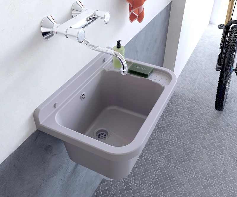 Pilozzo Lavapanni da Muro Negrari 60x34x21 cm - Vasca in PP Grigio per Interno/Esterno